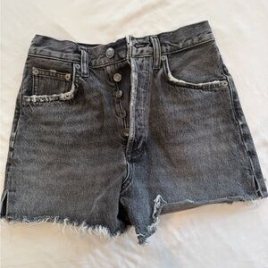 Agolde Dark Gray Frayed Denim Shorts